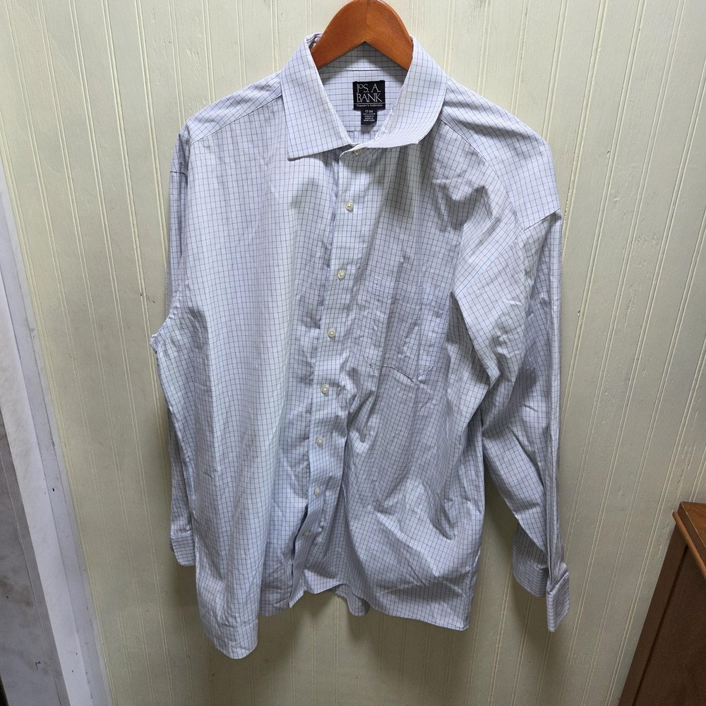 Jos. A. Bank Dress Shirt Mens 17 34/35 White Check Wrinkle Resistant Long Sleeve - Picture 2 of 8